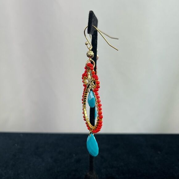 Orange and Blue Gold Dangle Earrings - Picture 2 of 3